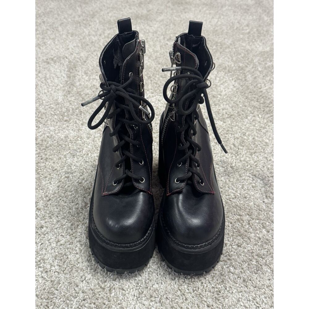 Demonia Assault-100 Black Vegan Platform Combat Boots Side Zip Up Goth Size 8 - Picture 3 of 12
